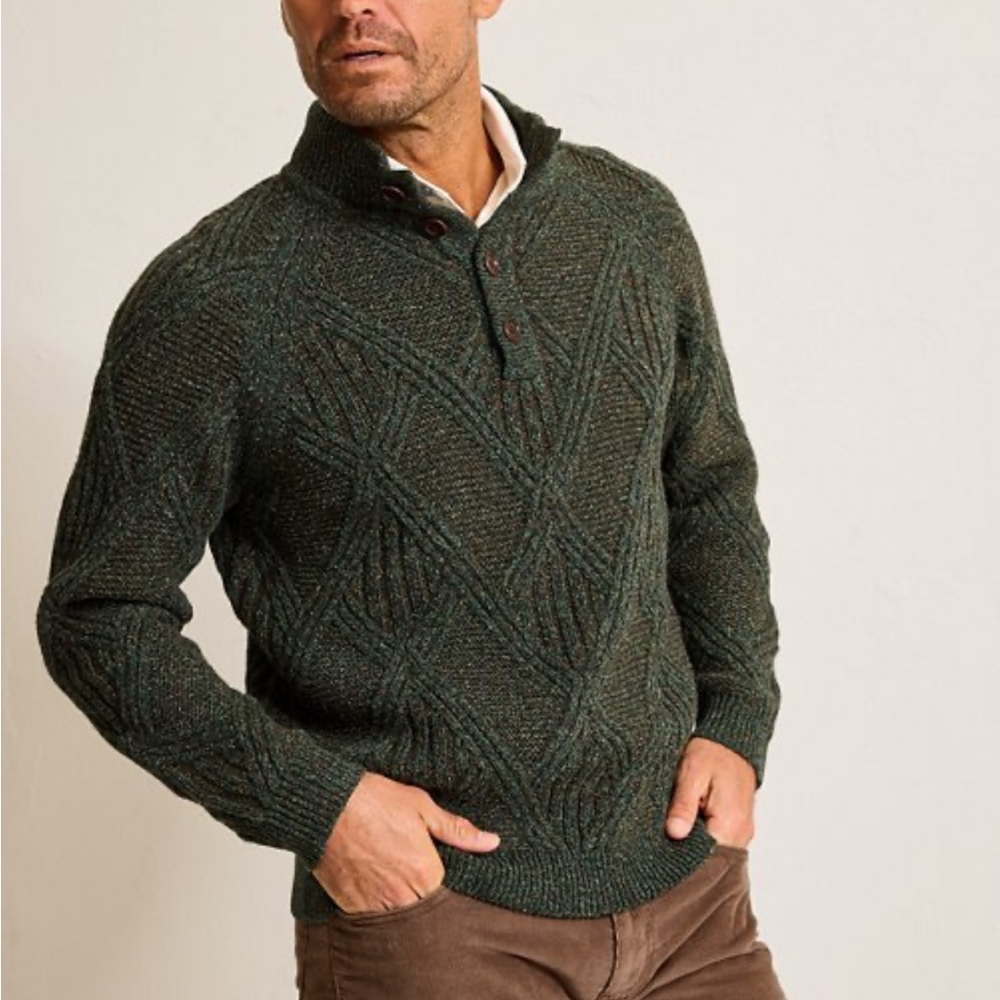 NWT Men's Tommy Bahama Sz Large Beachscape Green Cable Knit Sweater
